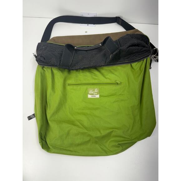 Fossil Key-Per Quilted Nylon Tote Shoulder Bag Black Green Travel Overnight main image 6